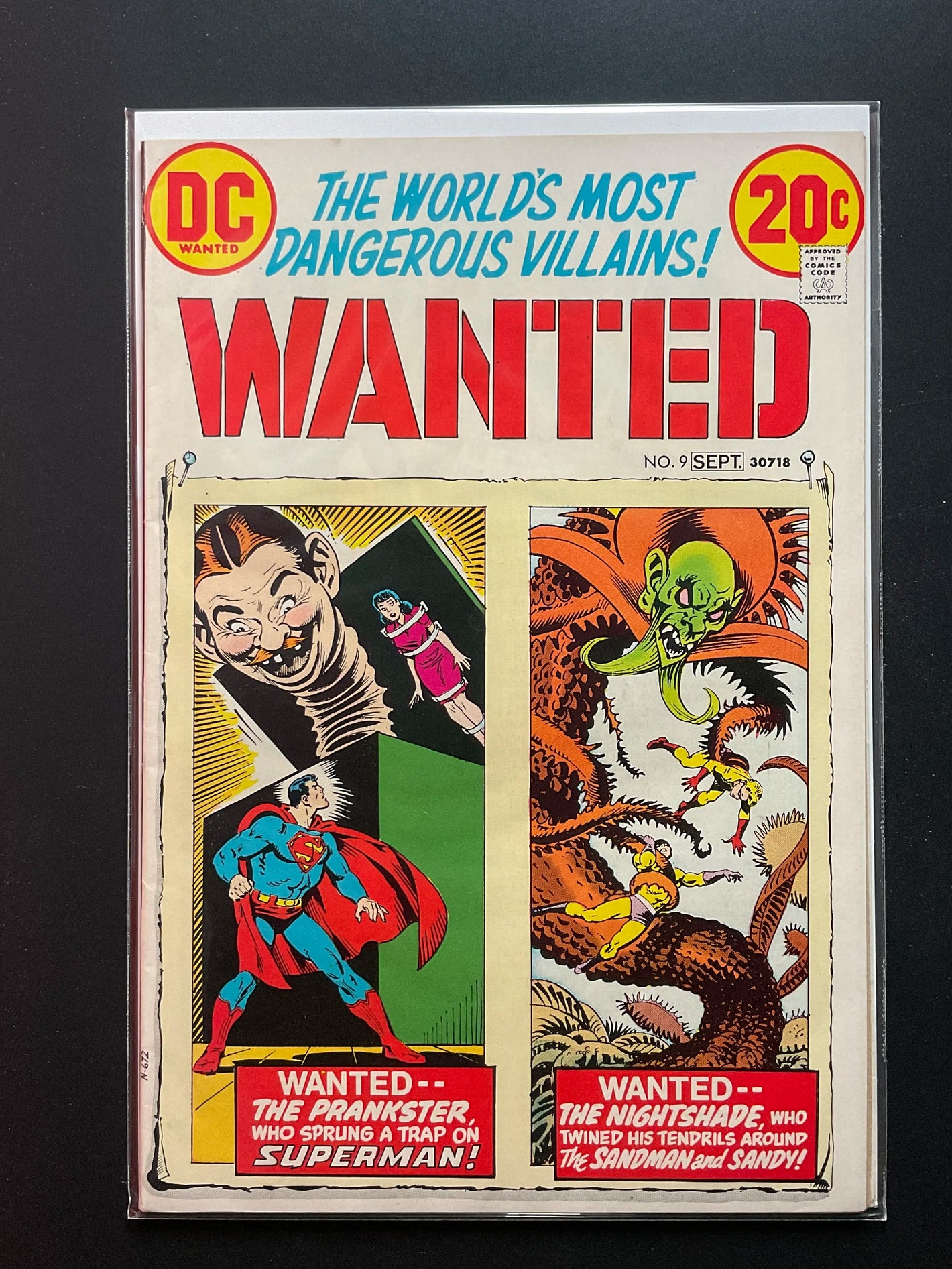 Wanted 9 DC Comics Sept 1973 Superman Sandman Prankster Nightshade