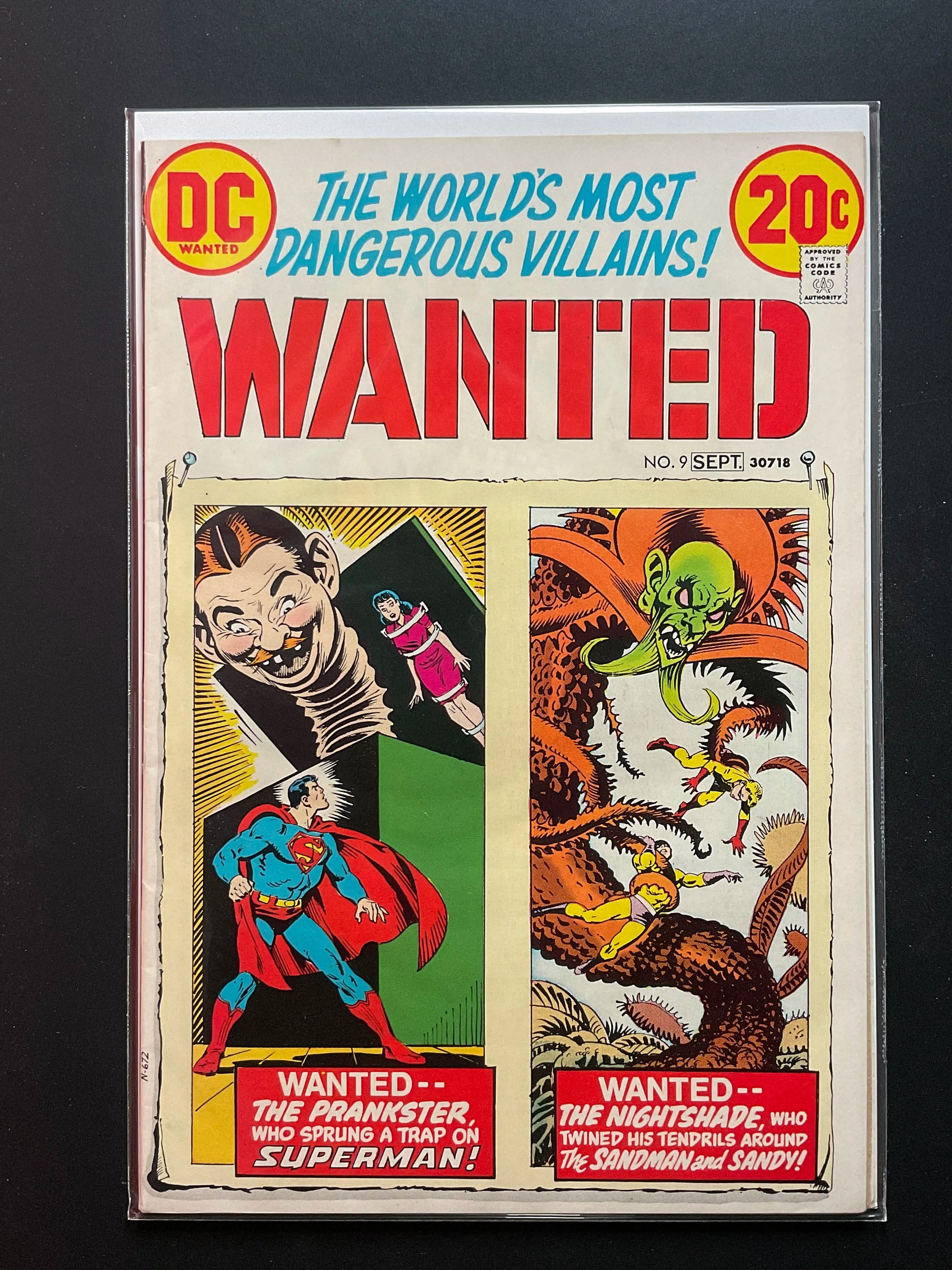 Wanted 9 DC Comics Sept 1973 Superman Sandman Prankster Nightshade