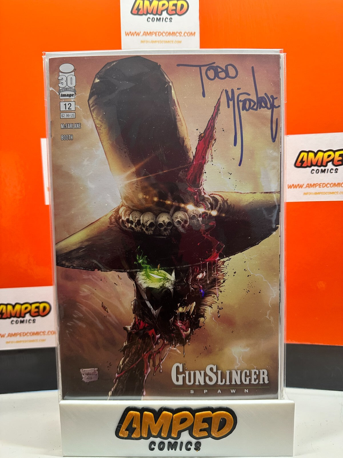 GUNSLINGER SPAWN #12 BOOTH VARIANT SIGNED BY TODD MCFARLANE W/COA