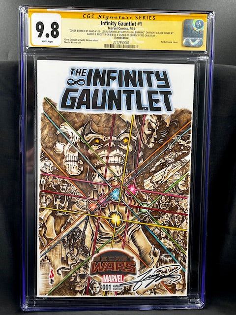 Infinity Gauntlet #1 CGC 9.8 SS George Perez Signed and Burned by LegalBurning