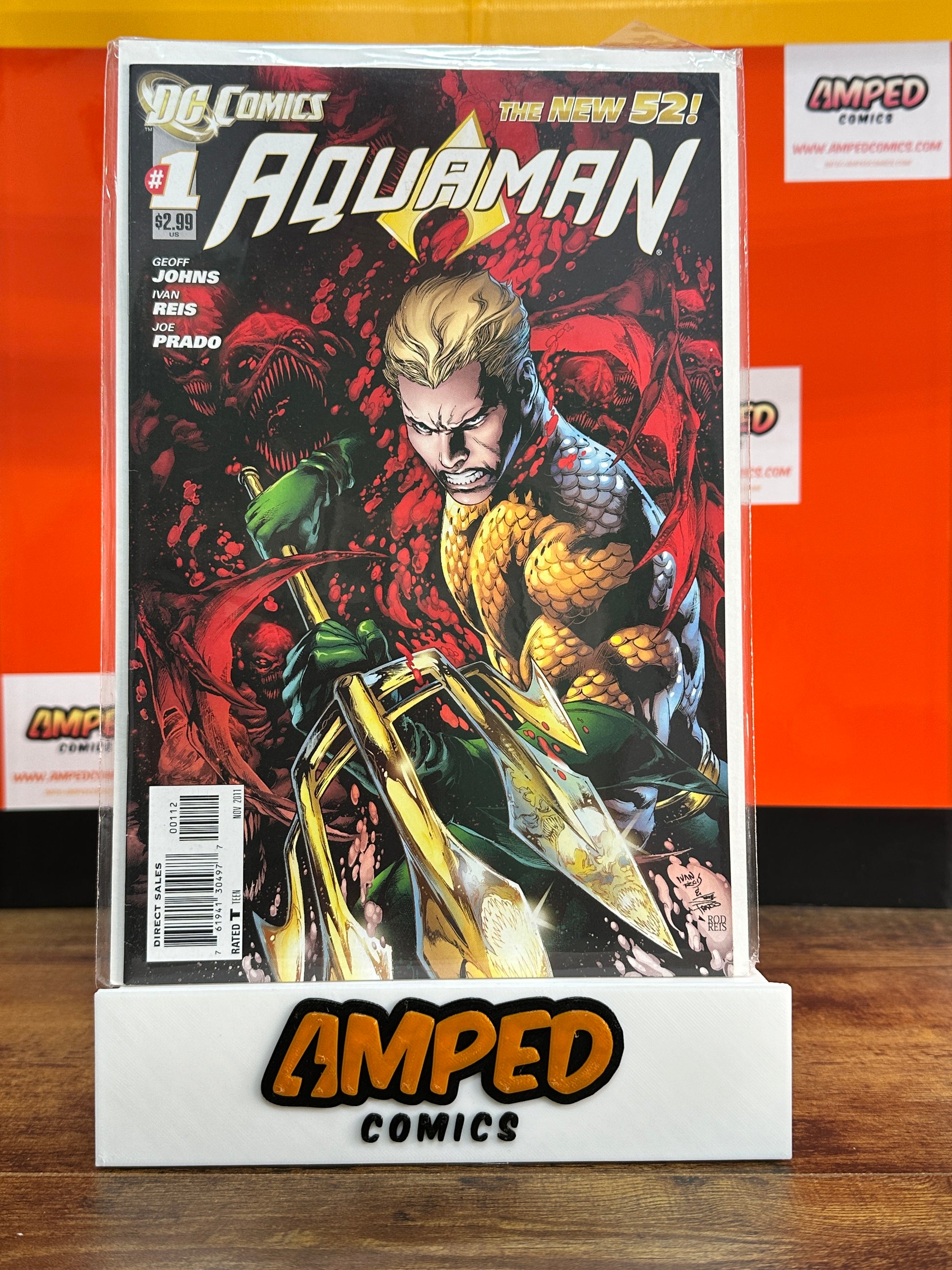 Aquaman 1 DC Comics The New 52 Geoff Johns 2011 2ND PRINT RED COVER