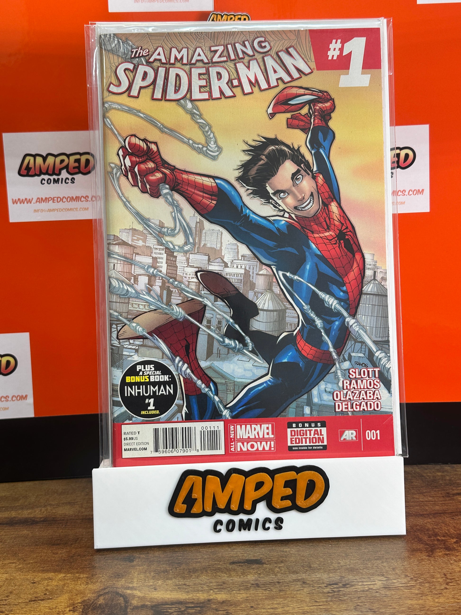 Amazing Spider-Man 1 Marvel 2014 Slott Ramos Inhuman Bonus Book