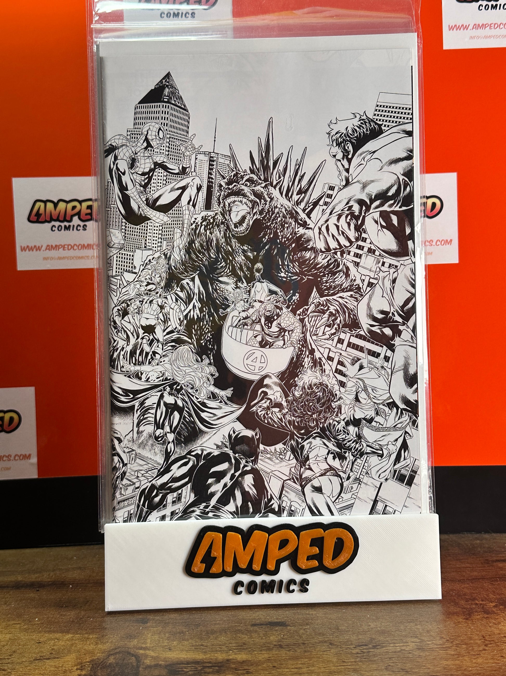 Godzilla Destroys the Marvel Universe #1 B&W 1:25 Retail Incentive Mark Brooks
