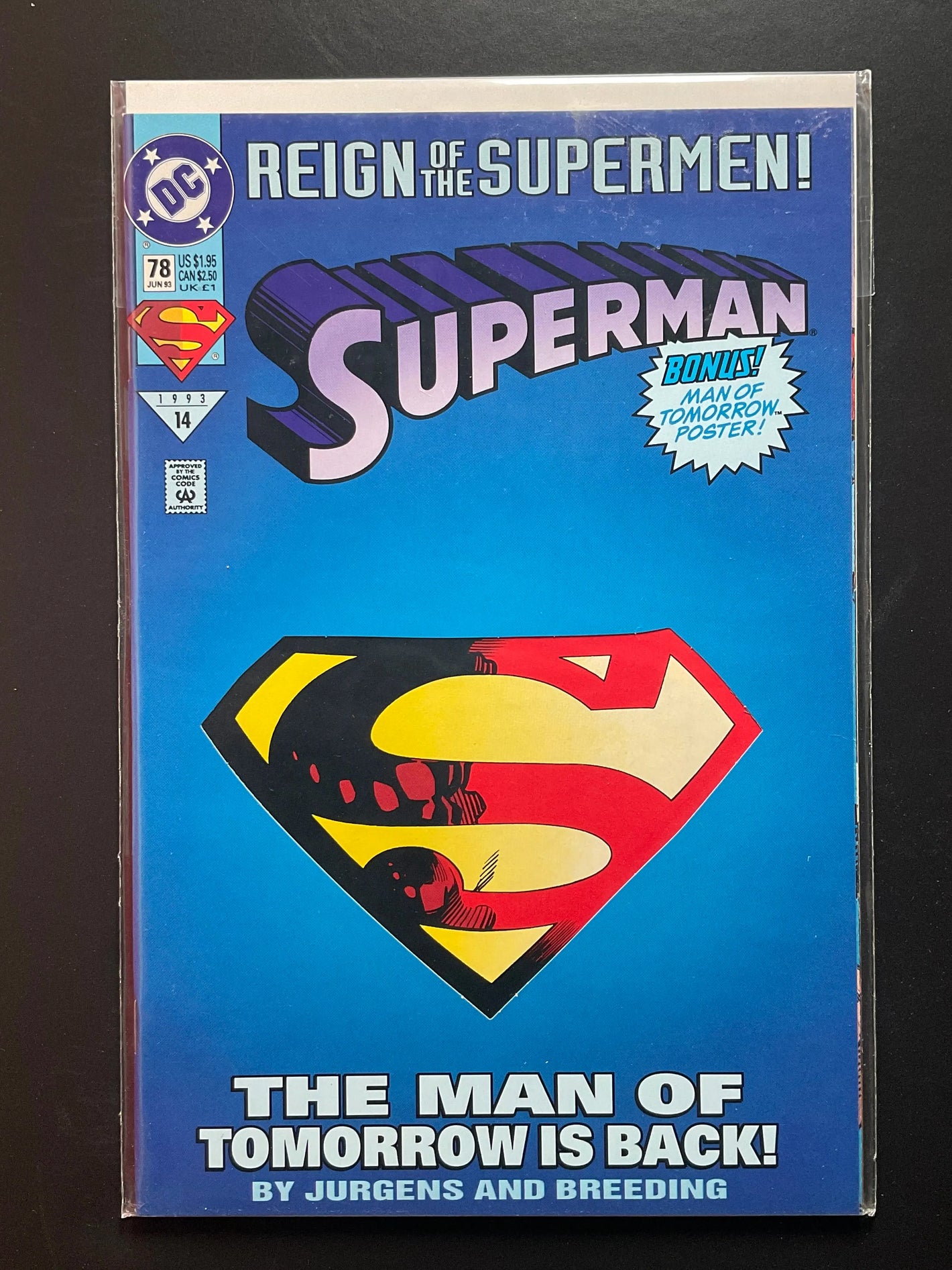 Superman 78 DC Comics 1993 Reign of the Supermen Bonus Poster
