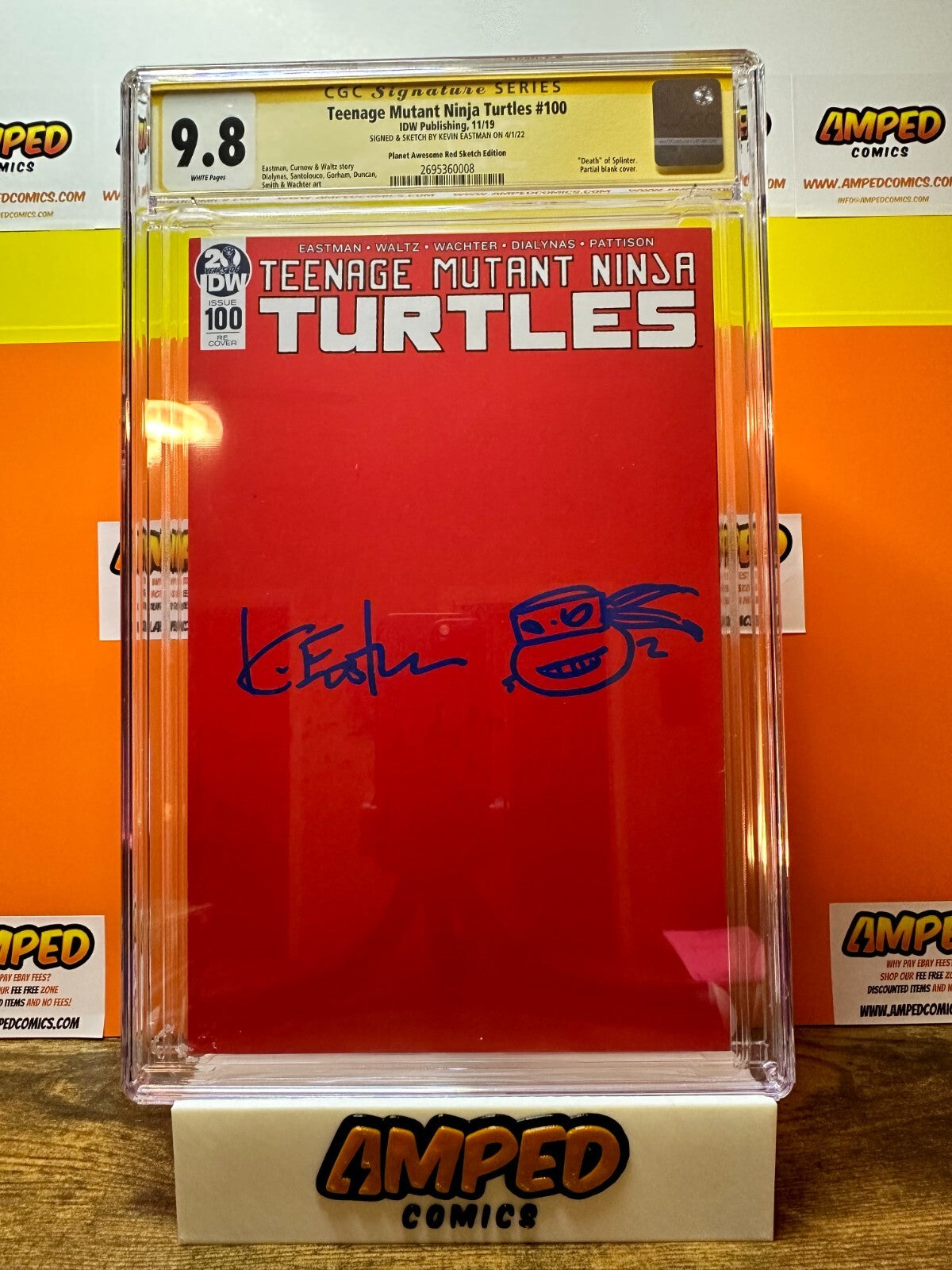 TEENAGE MUTANT NINJA TURTLES #100 RED COVER SIGNED & SKETCHED EASTMAN CGC 9.8