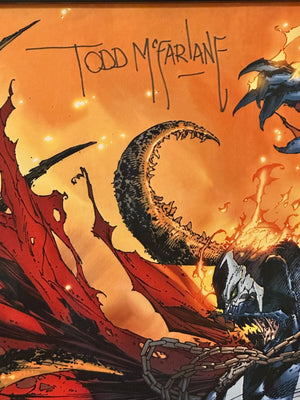 SPAWN 150 BOOTH ART AND MATCHING COMIC BOTH SIGNED BY TODD MCFARLANE W/COA