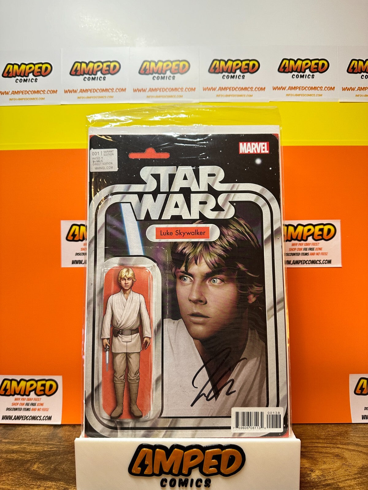 STAR WARS #1 NEAR MINT 2015 LUKE ACTION FIGURE VARIANT SIGNED JASON AARON w/COA