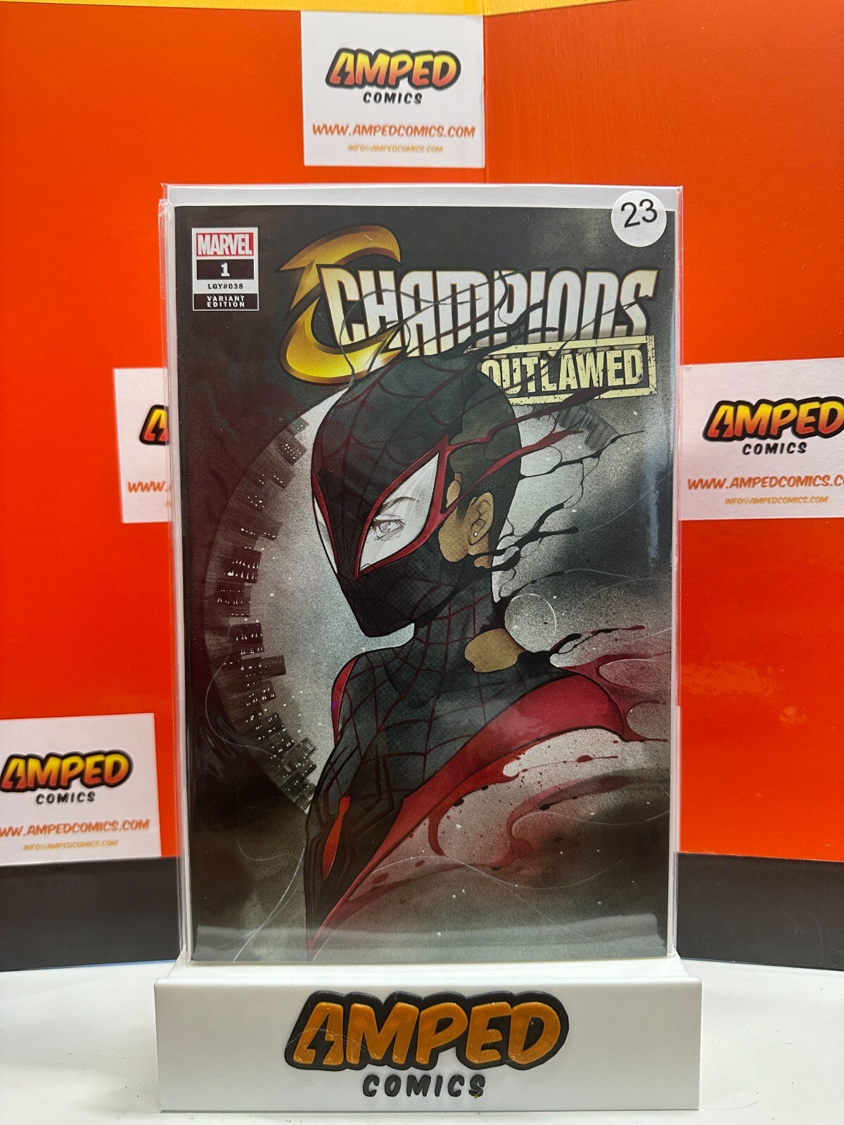 CHAMPIONS OUTLAWED # 1 MILES MORALES PEACH MOMOKO EXCLUSIVE TRADE DRESS VARIANT