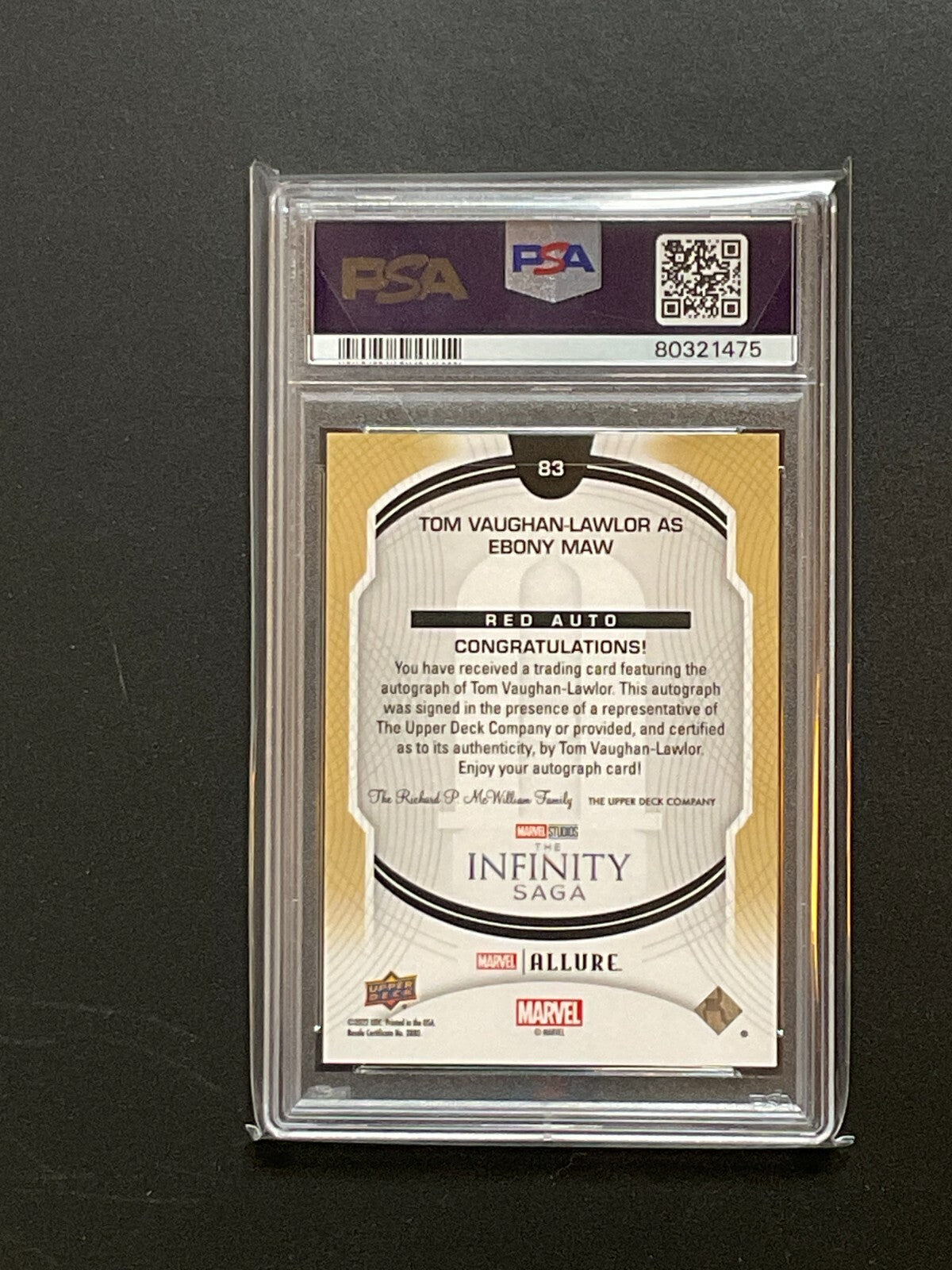 🔥2022 Marvel Allure Tom Vaughan-Lawler as Ebony Maw Auto Red Rainbow #83 PSA 9